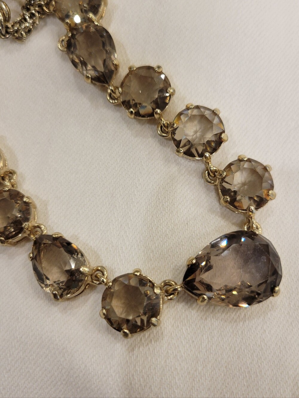 Gold-Tone Smoky Clear Crystal Teardrop Necklace